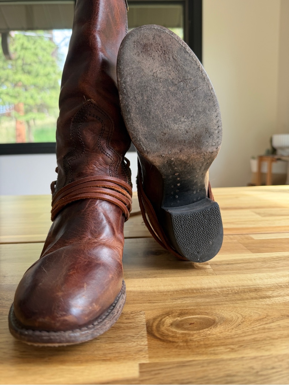 Freebird Coals - Women’s Tall Lace-Up Leather Boots in Cognac - Picture 11 of 12